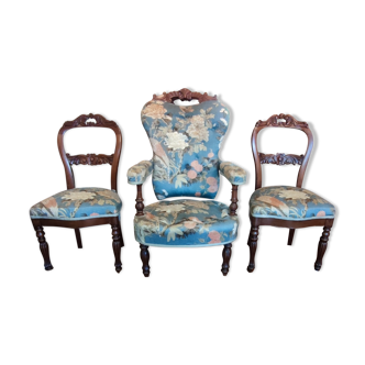 Ensemble ancien fauteuil & 2 chaises