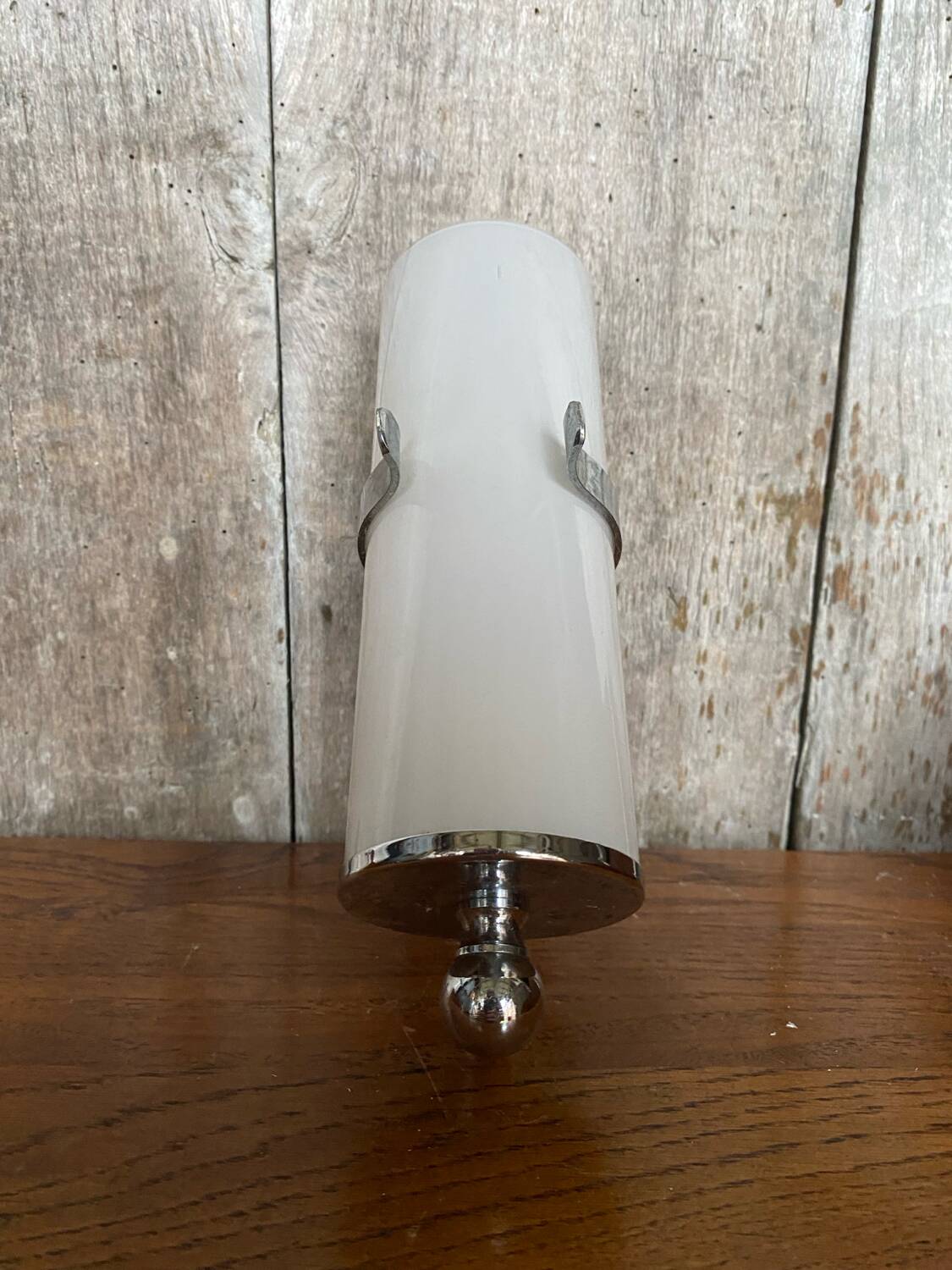 Old Delmas Disderot Wall Lamp Chrome Metal + White Opaline Vintage
