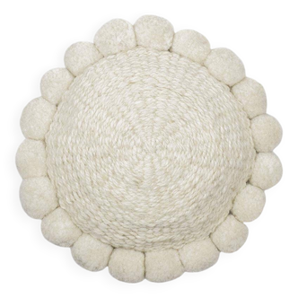 Mini round white wool pompom cushion