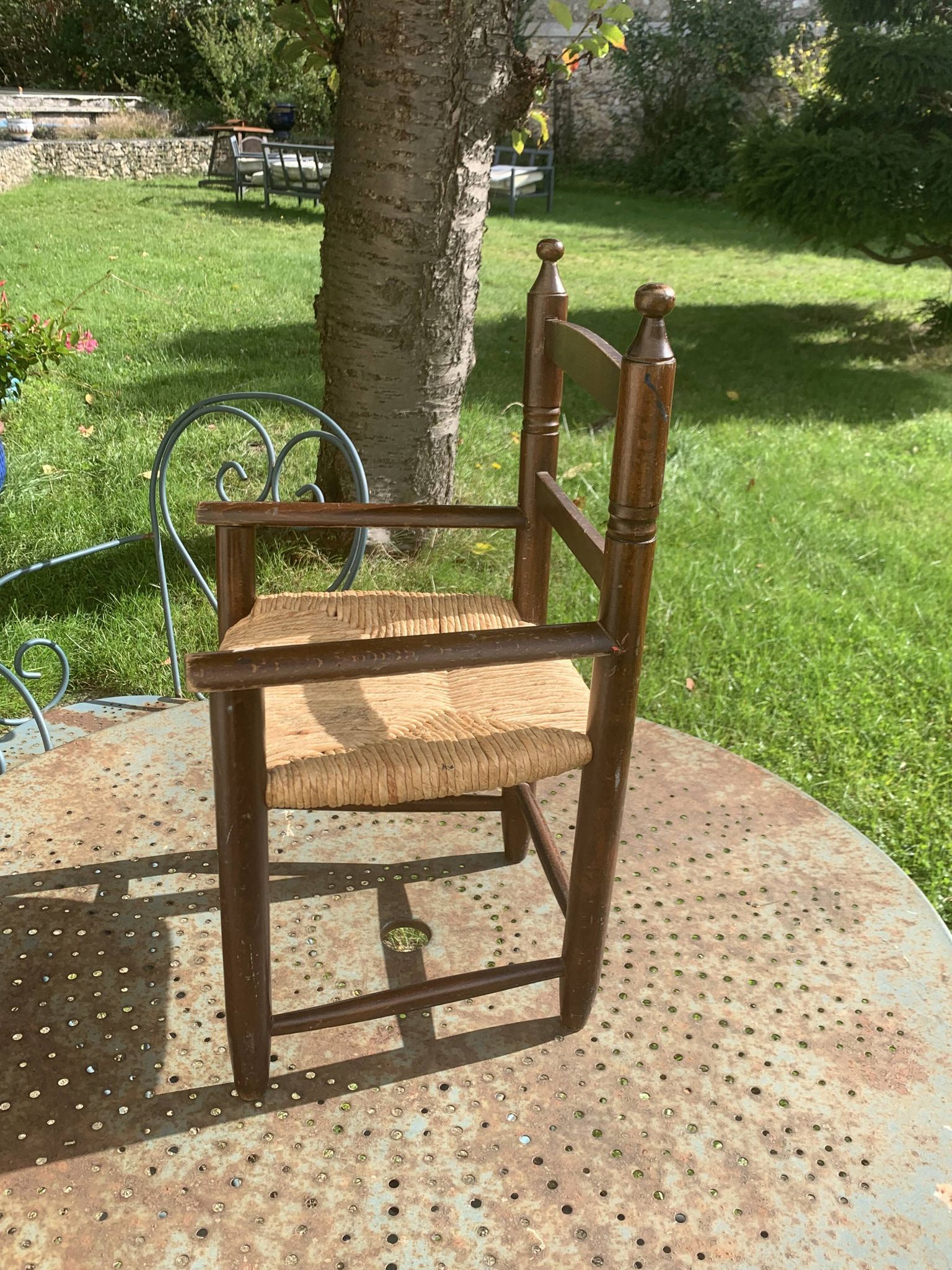 Small vintage wooden and straw children's chair
