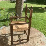 Small vintage wooden and straw children's chair