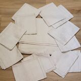 Ancienne nappe lin damassée beige 160 × 180 cm + 12 serviettes