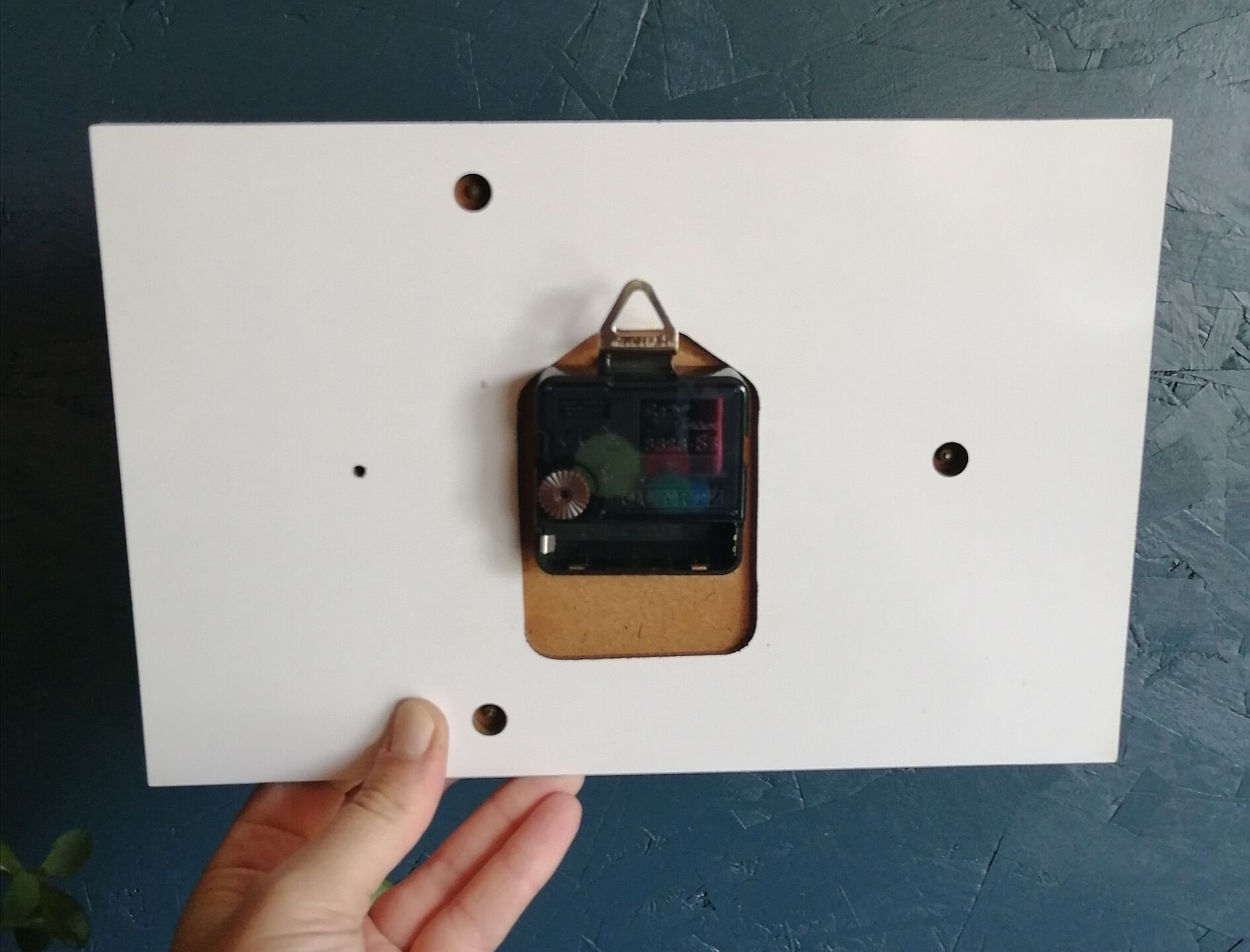 Vintage clock rectangular silent wall clock "Jaz blue white ochre"