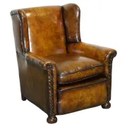 Victorian Hand-Dyed Brown Leather Reading Chair