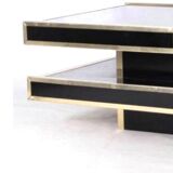 Coffee table in brass and lacquered glass, table circa 1979