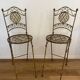 Paire de chaises hautes pliantes en fer forgé – Patine ocre – Style Ja