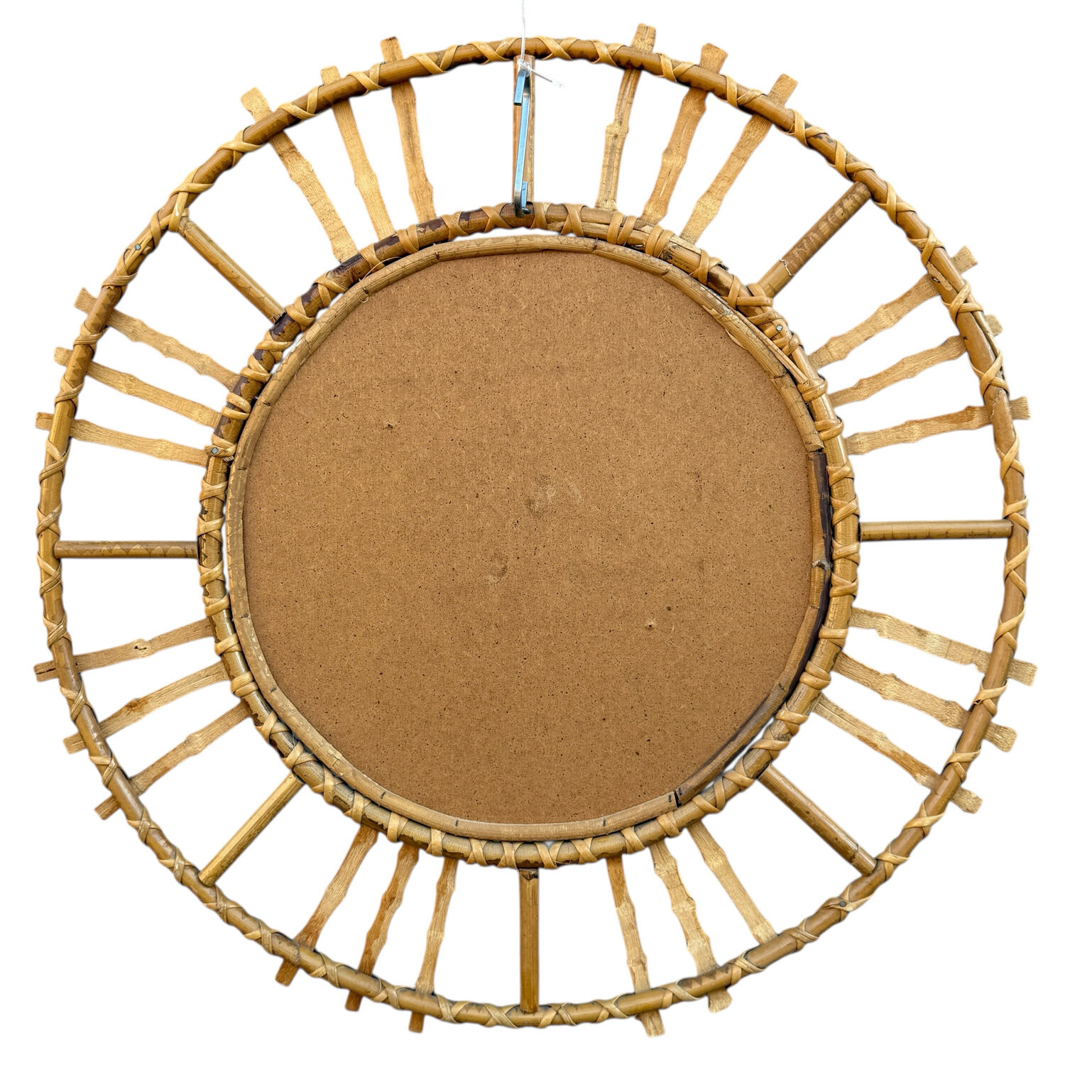 1950s French Rattan Round Mirror