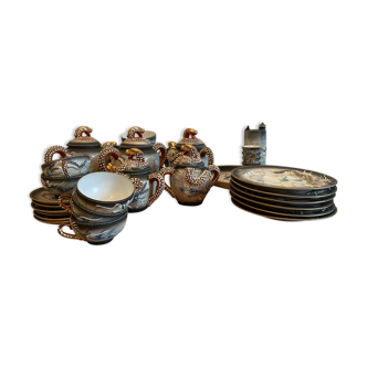 Tea and sake set made of 19th century Japanese Satsuma porcelain
