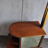 Illuminated cocktail cabinet in brown walnut and brass, multicoloured lampshades, 1950s.