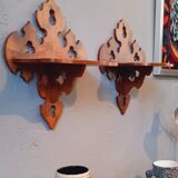 Pair of shelves late nineteenth century in solid walnut style Gothic