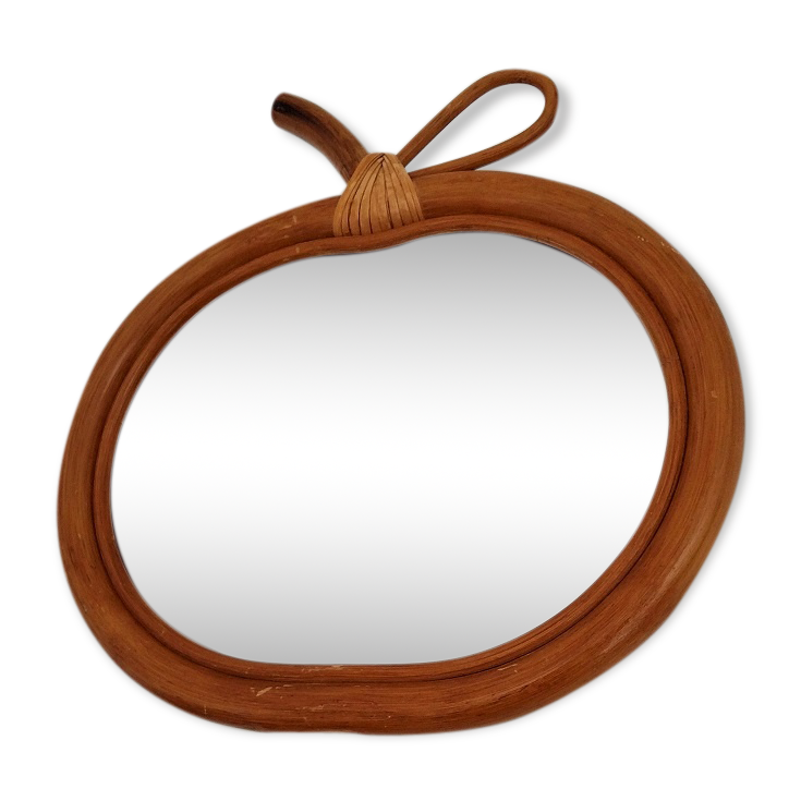 Vintage apple rattan mirror 32x32cm