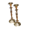 Beautiful pair of vintage candle holders in golden brass