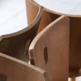 Series of four vintage brutalist wooden chairs 1960