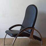 Chromed leather armchair, chaise longue from the 1970s.