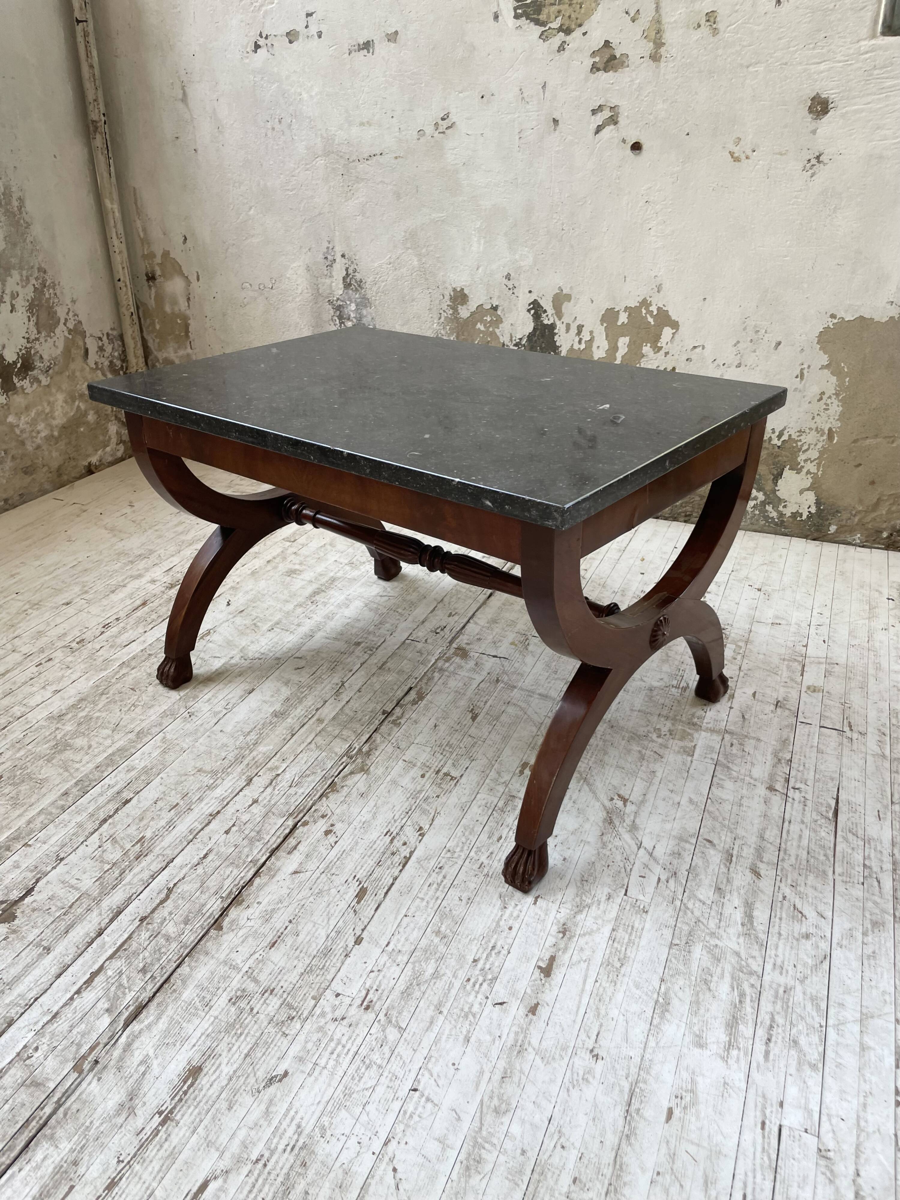 Empire style marble and mahogany coffee table