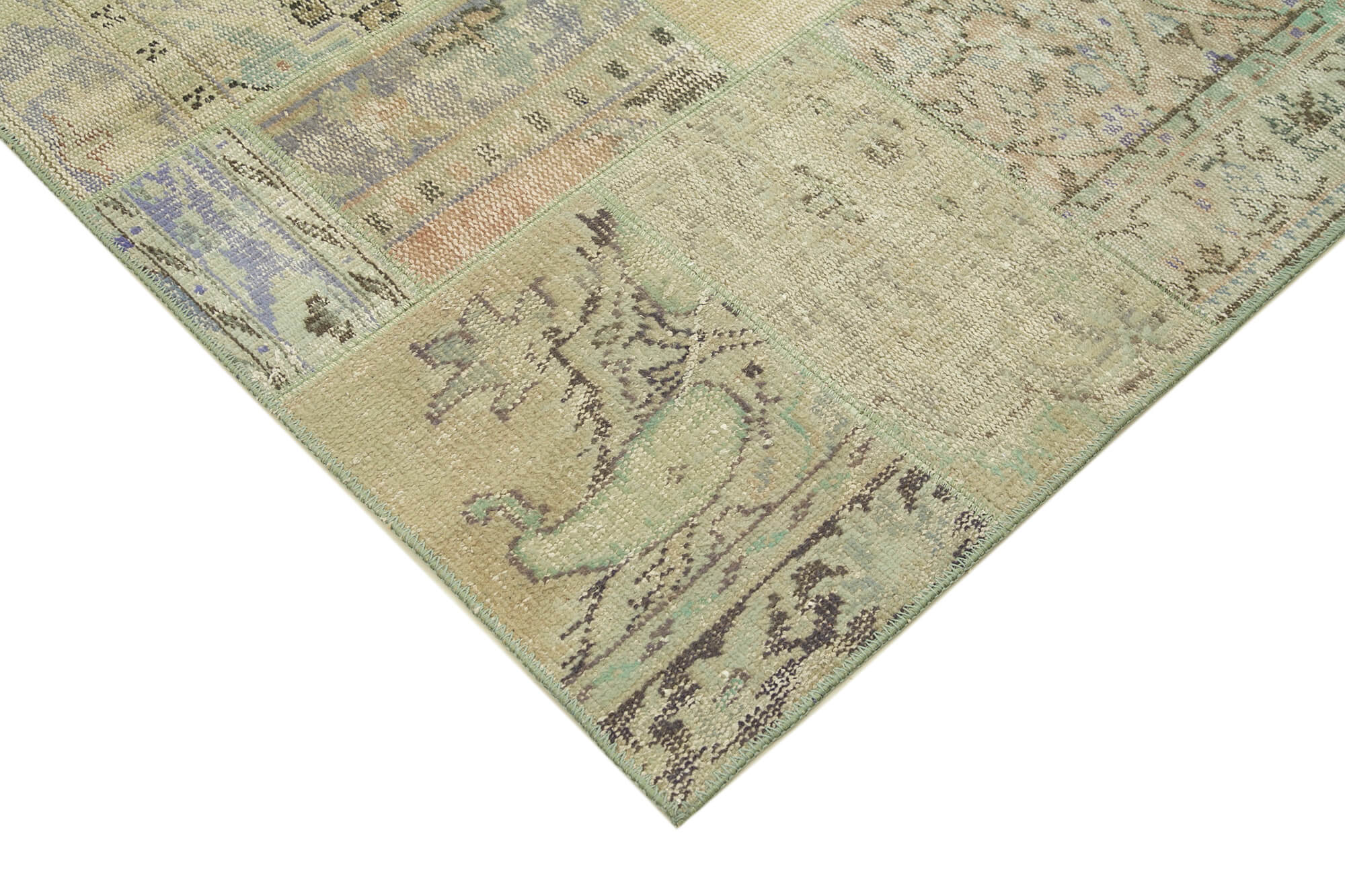 Handwoven oriental overdyed 169 cm x 245 cm beige patchwork rug