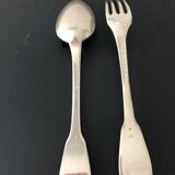 Silver metal spoon and fork nickelid 1868