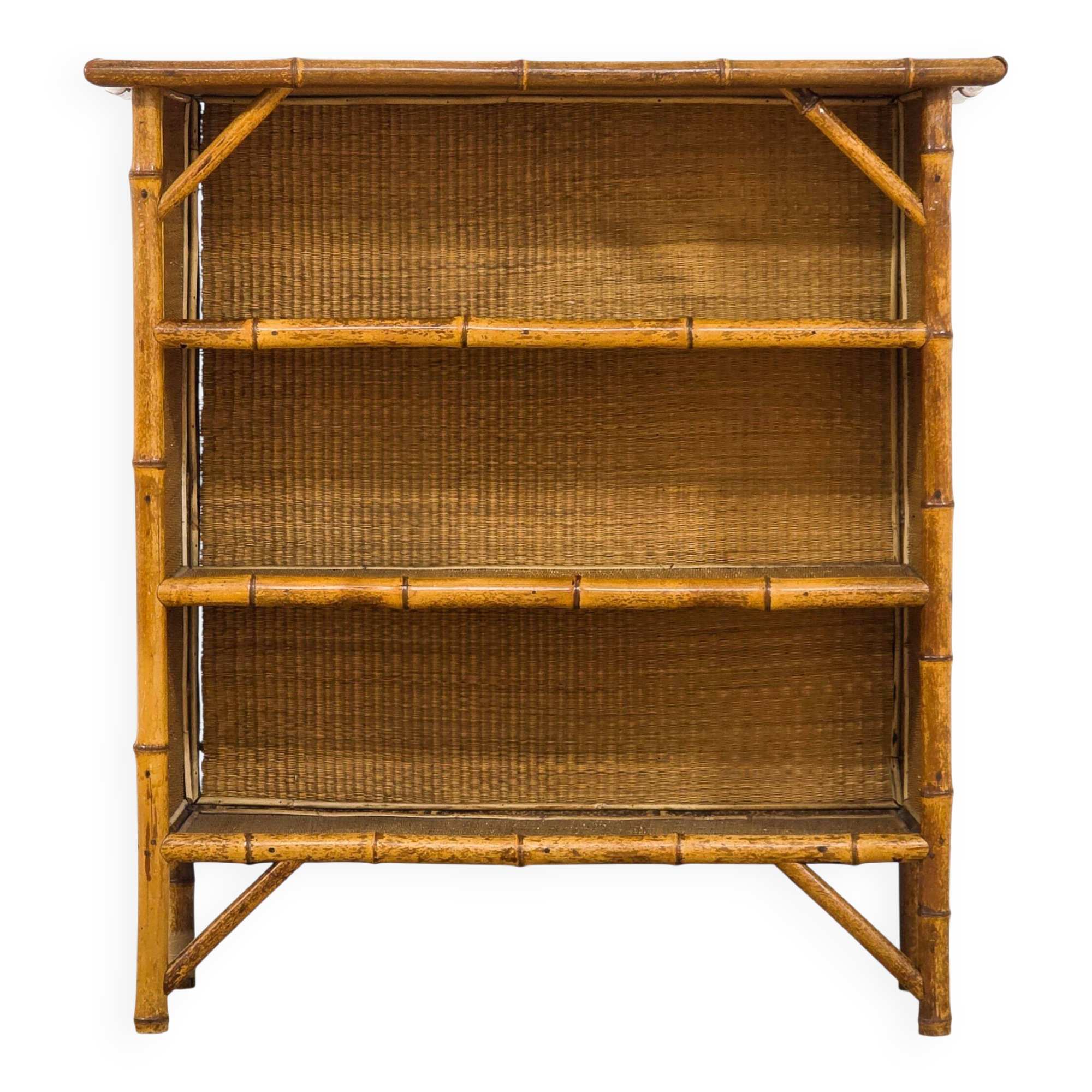 Superb antique bamboo and rattan library – 19th century