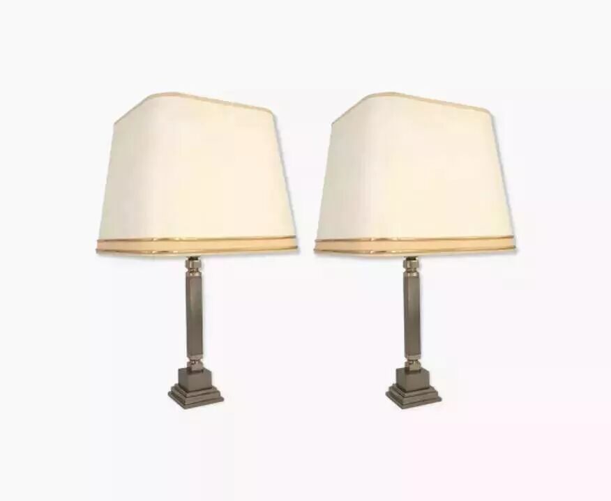 Paire de lampes en chrome et métal brossé