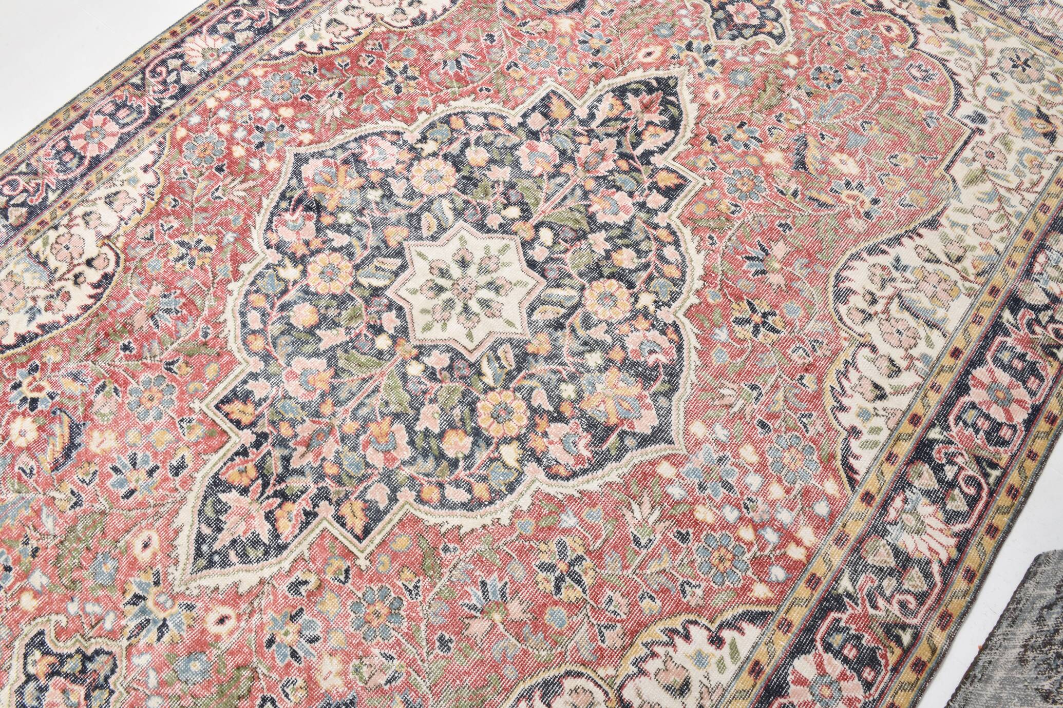 7x10 Vintage Salmon Pink & Navy Blue Vintage Persian Area Rug, 207x315 Cm