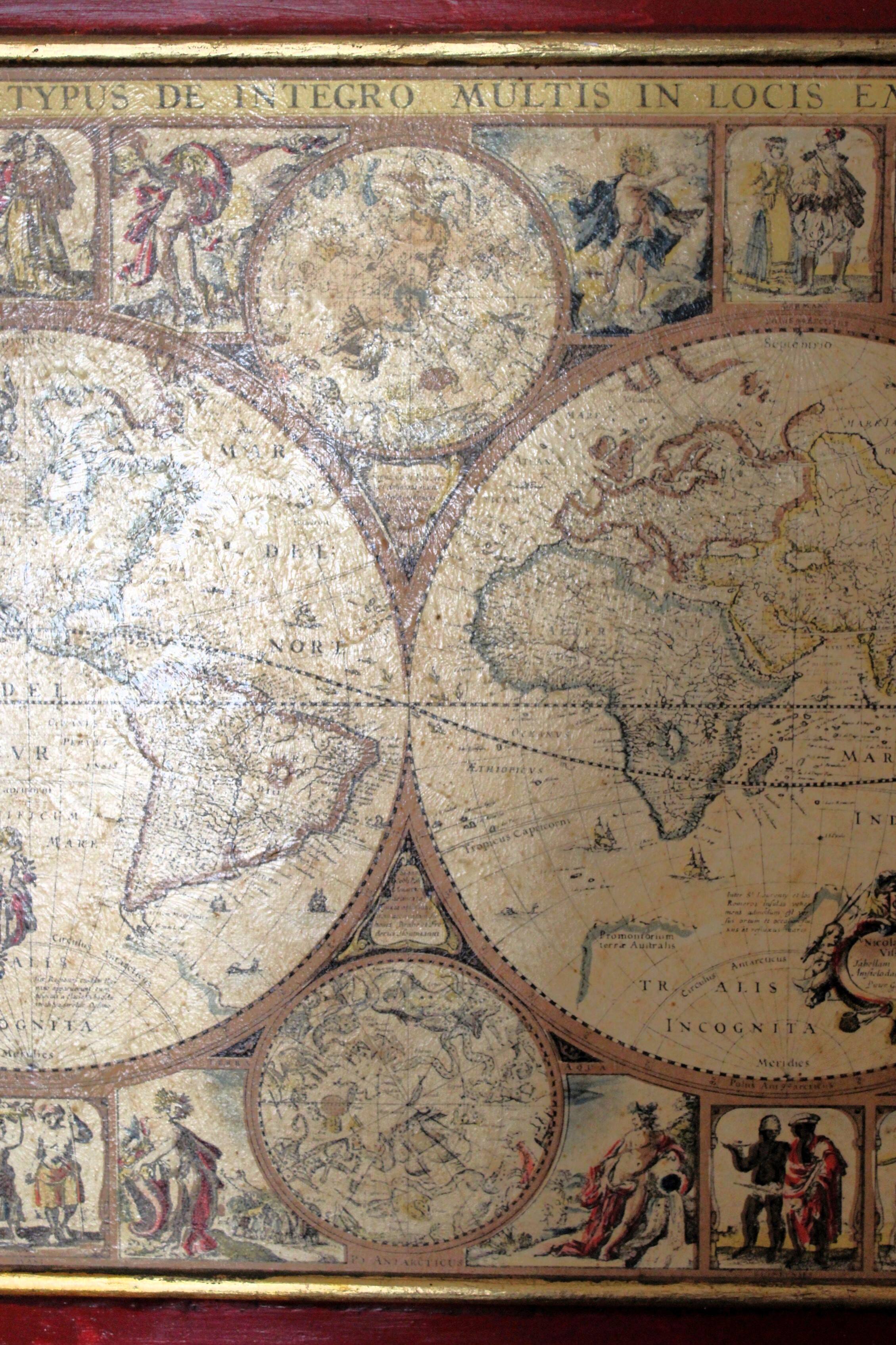 Cadre planisphère vintage reproduction XVIIème