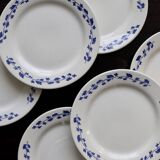 6 assiettes à dessert vintage – faïence Oxford – Blanc & bleu