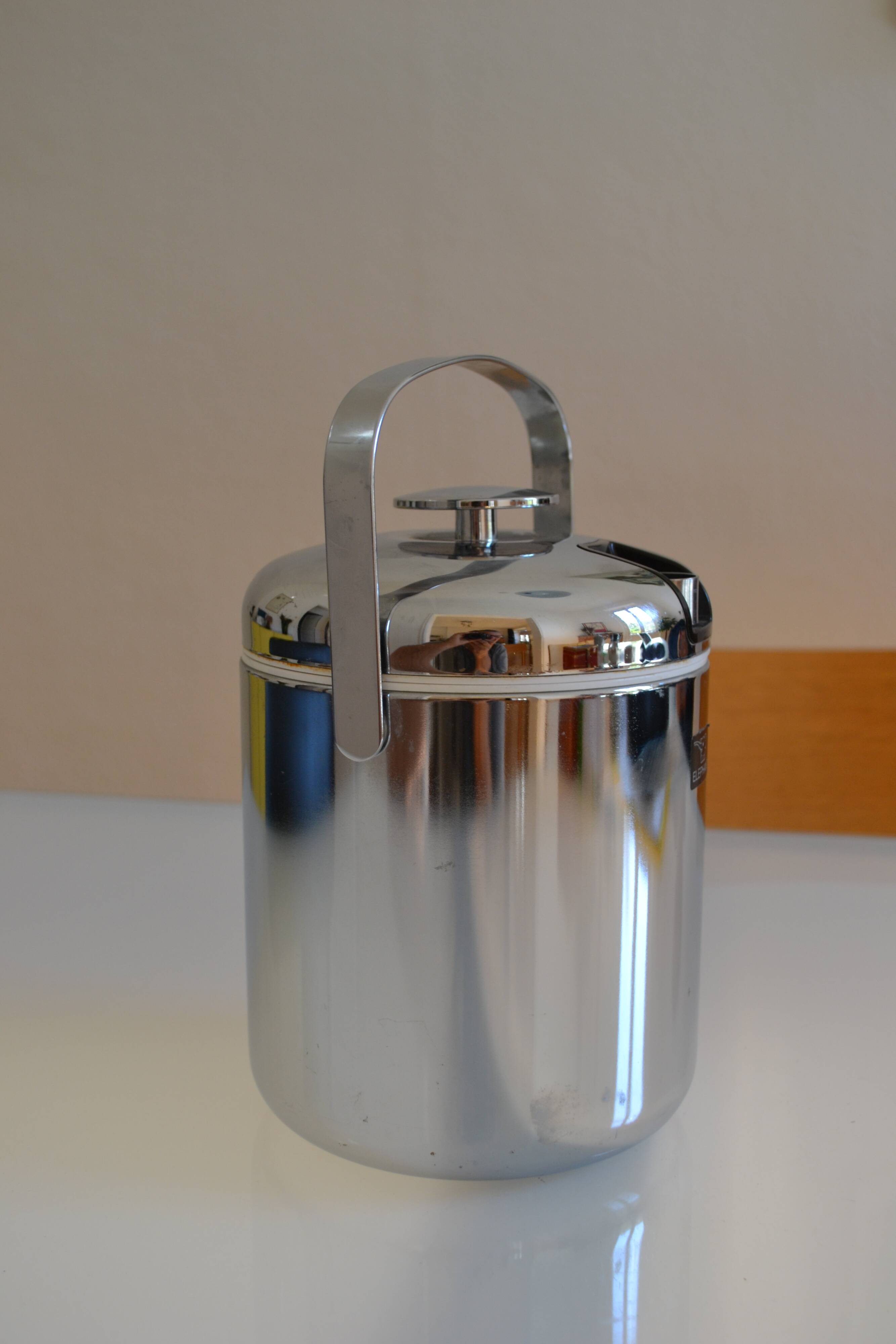 chrome metal ice bucket or elephant ice cubes made in Japan vintage 1970