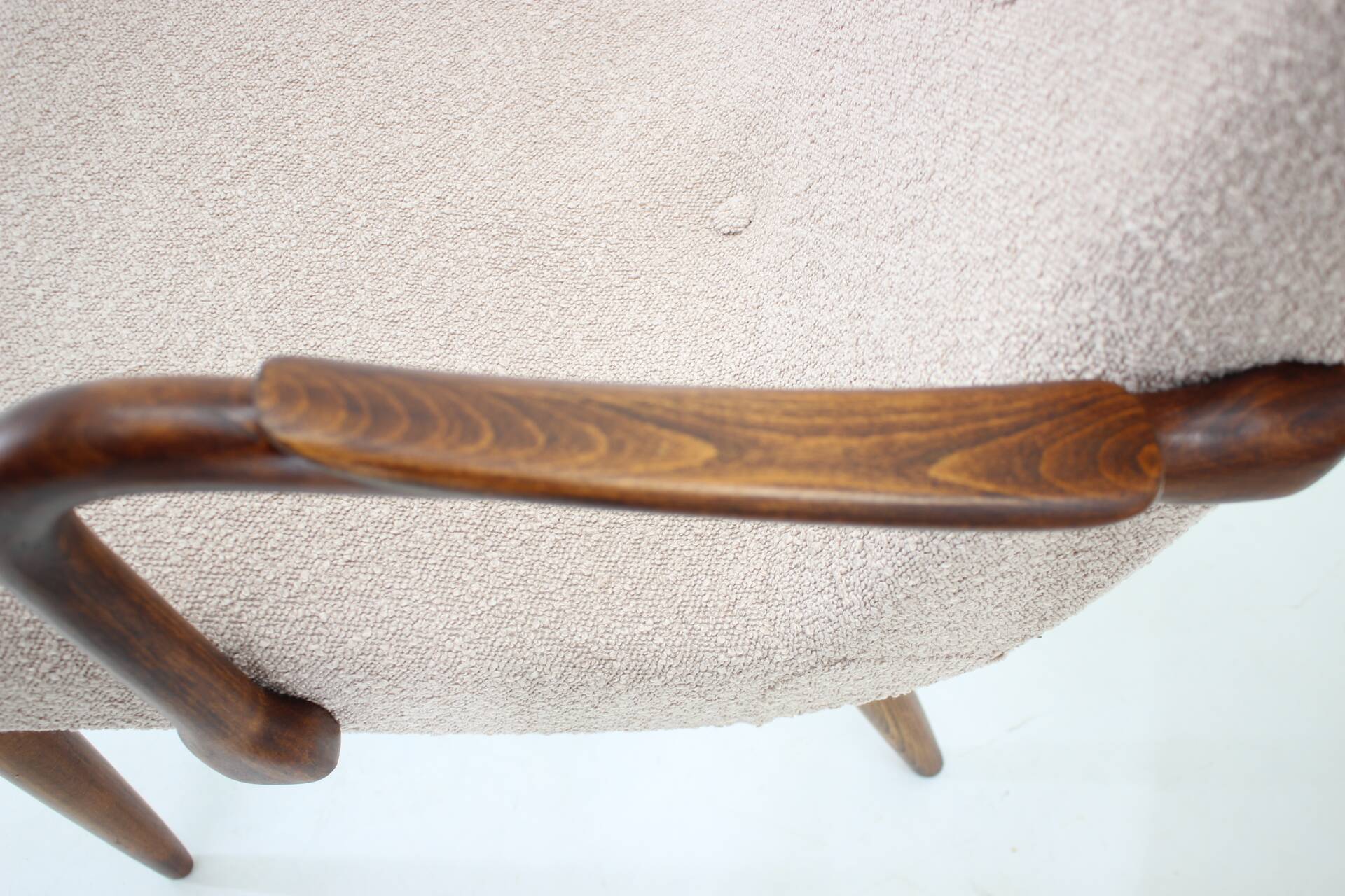 1960s pair of restored danish armchairs in boucle