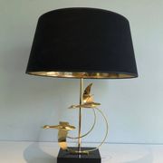 Brass Table Lamp with Wild Goose Flight, French Work, circa 1970