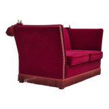 1970s, Danish drop arm "Spanish" sofa, original condition, cherry red furniture velour.