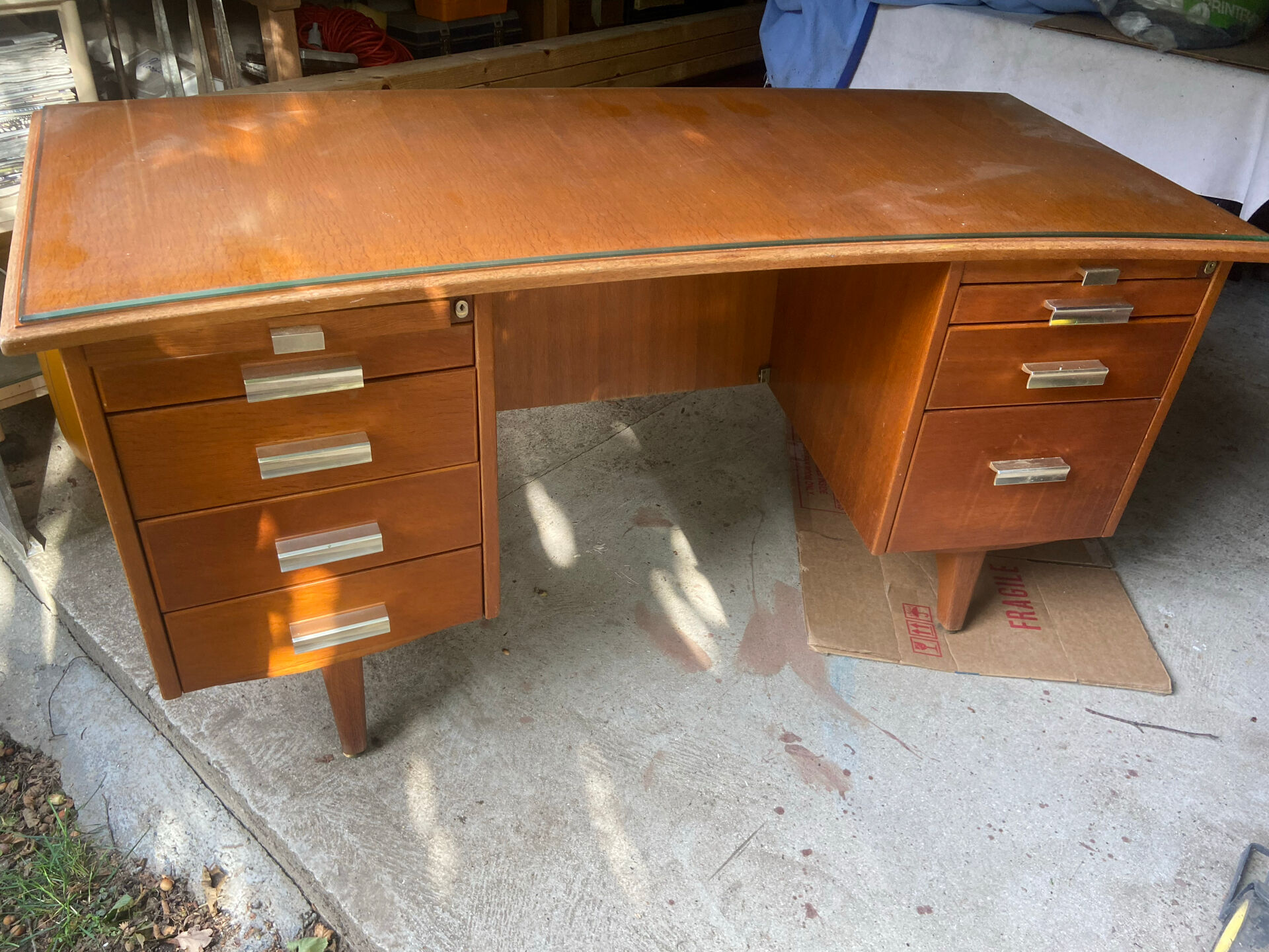 1950s executive desk with glass protection