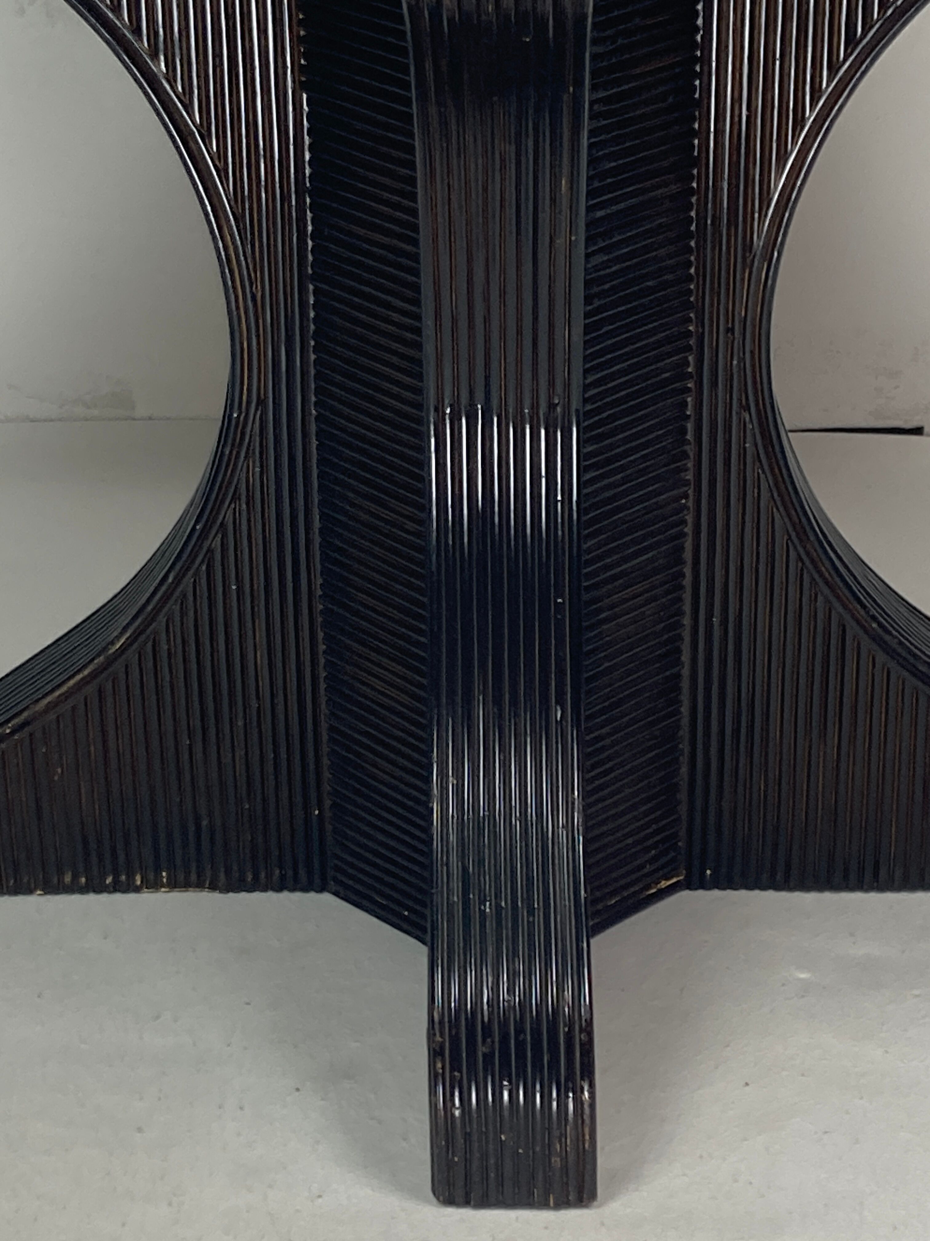 Pencil reed rattan bamboo dining or side table base with smoked glass top, 1970s