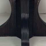 Pencil reed rattan bamboo dining or side table base with smoked glass top, 1970s