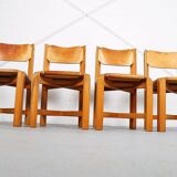 Set of 4 dining chairs elm wood cognac leather