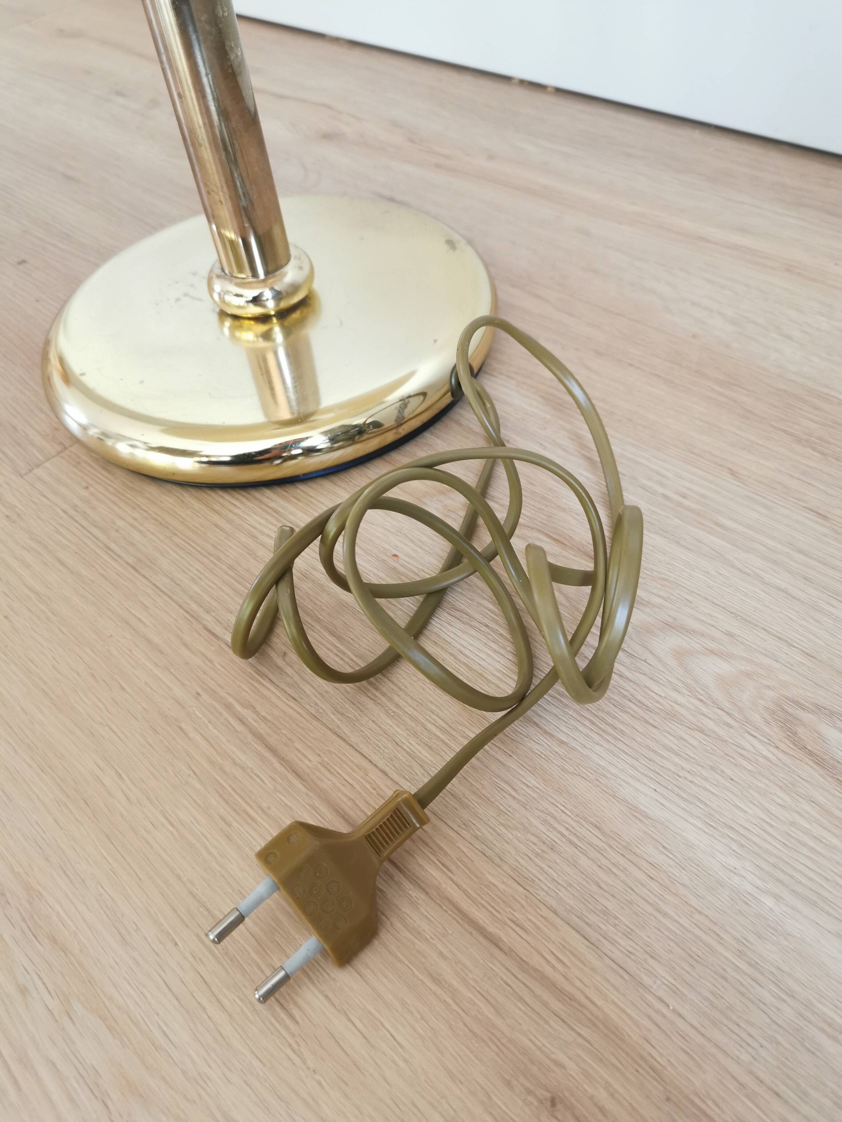 Vintage Brass Table Lamp with Fabric Shade, Mid-Century Bedside Light
