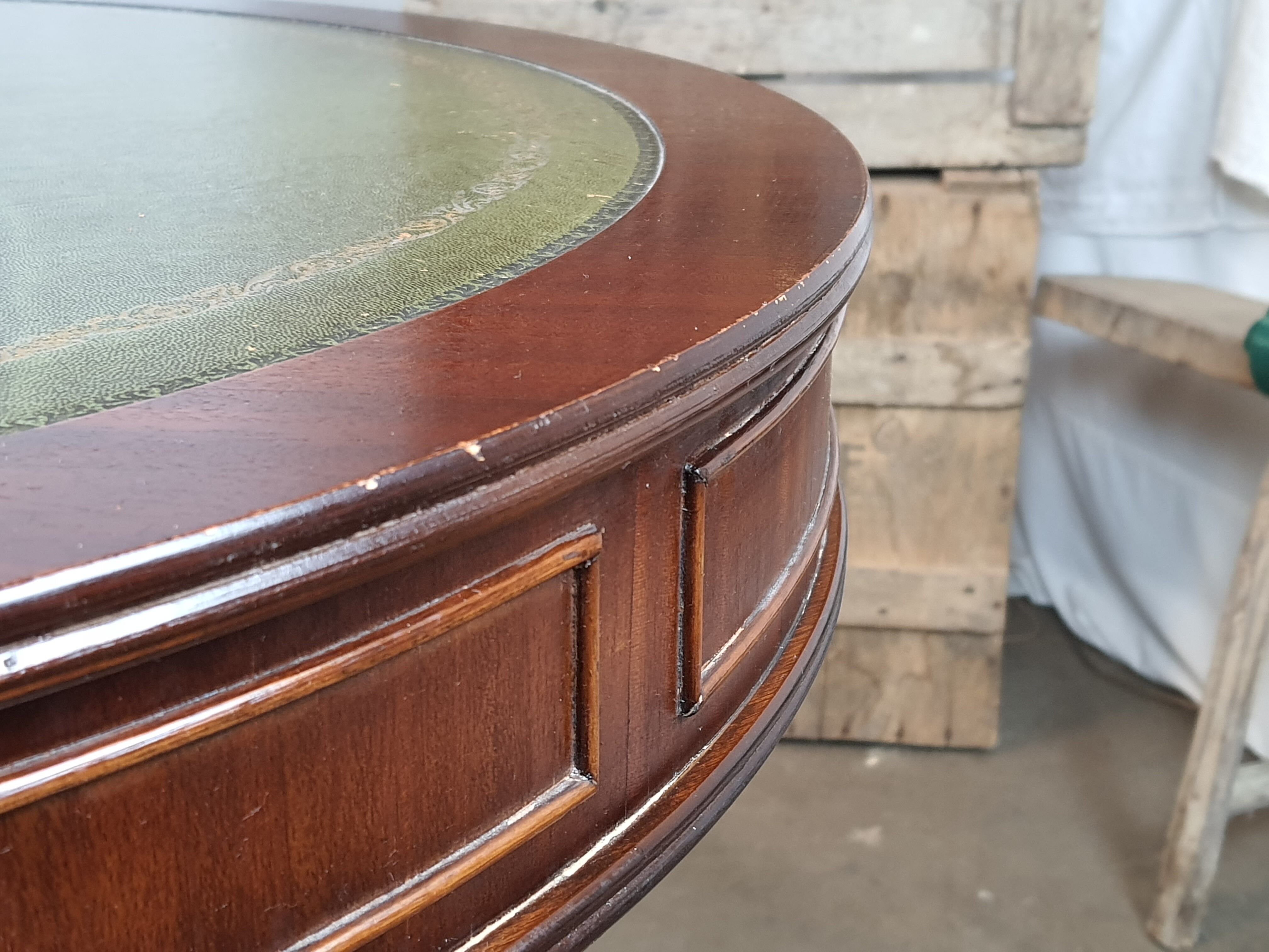 English game table leather tray and lion foot