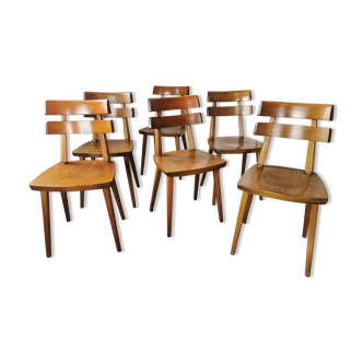 Set de 6 chaises tout bois 1960