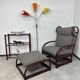 Fauteuil à oreilles en bambou de style milieu du siècle avec tabouret par Gervasoni