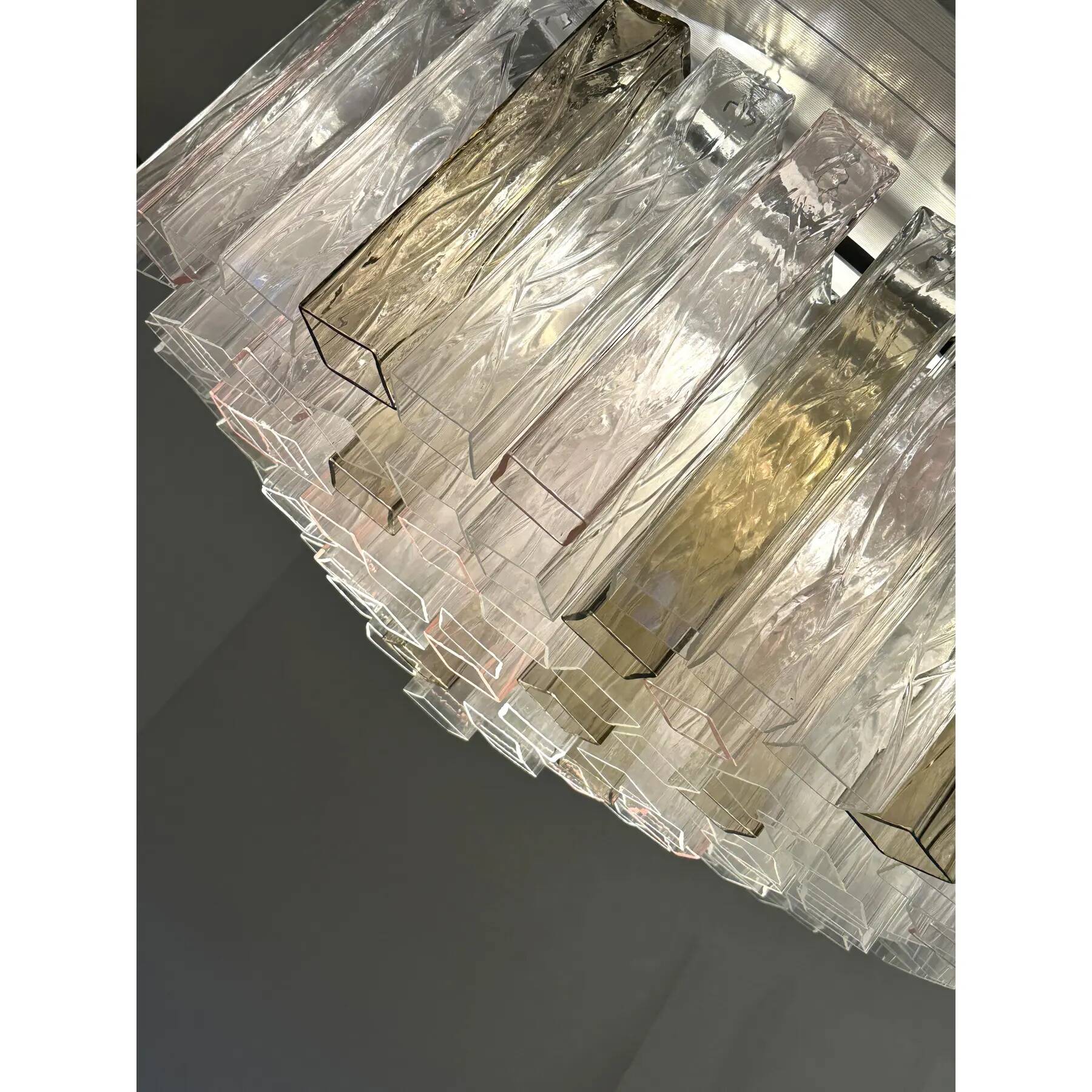 Contemporary Clear, Pink and Fumè “Squares” Murano Glass Flush Mount