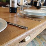 Solid oak farmhouse table, gilded and patinated, two drawers, 260 x 100 cm