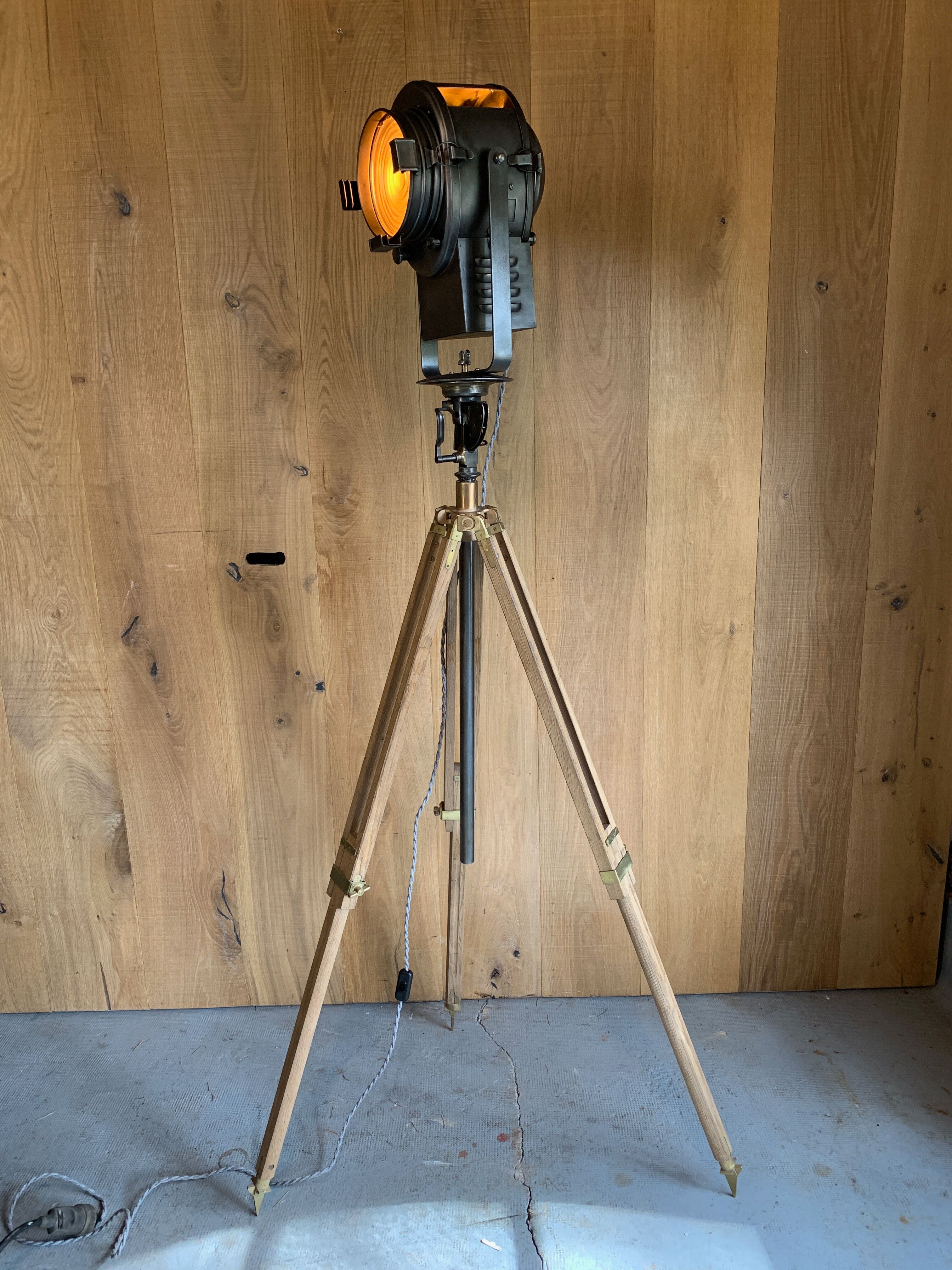 Cinema projector A.E Cremer Paris on its adjustable wooden foot circa 1960