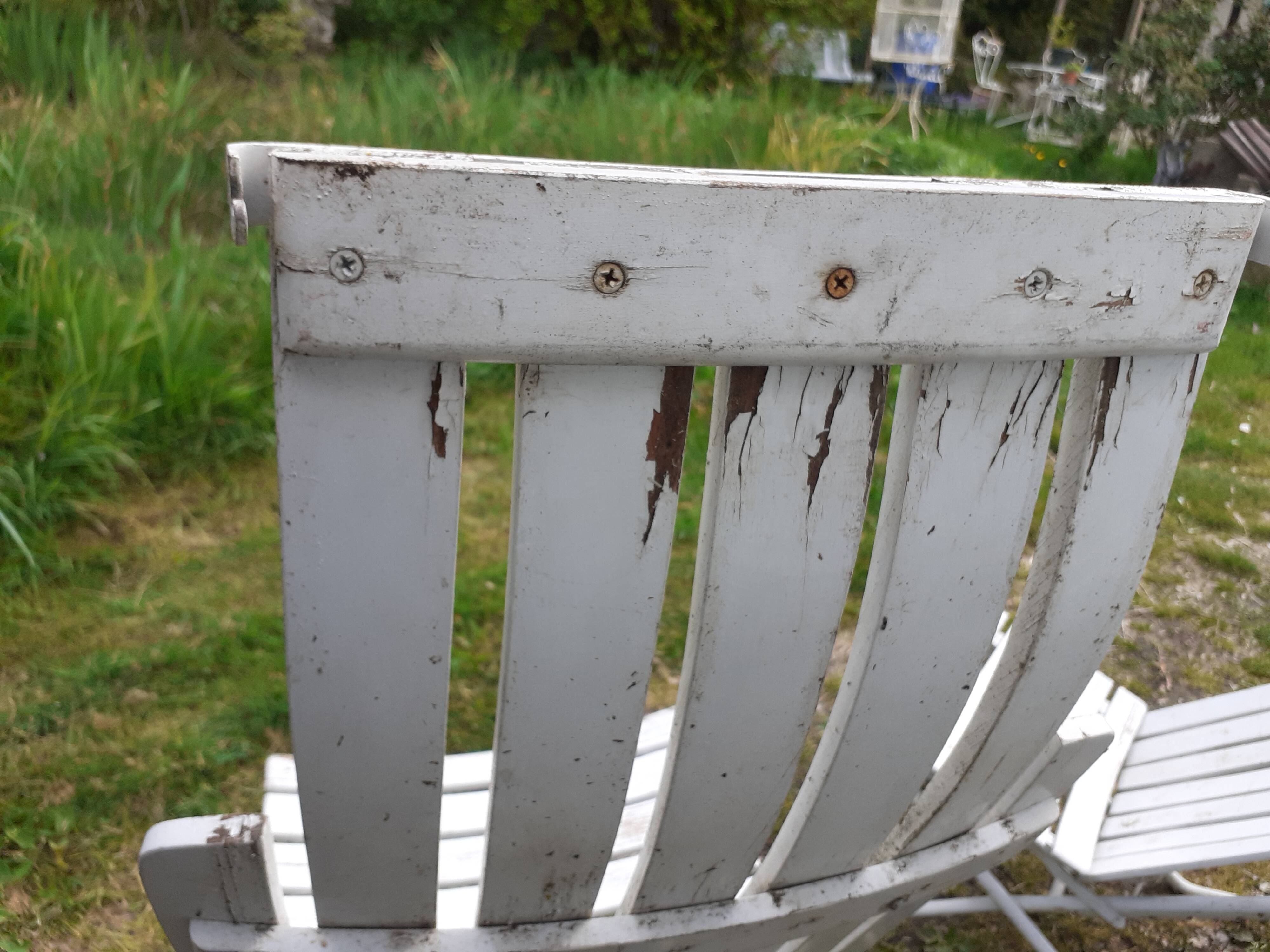 Pair of iron and old wood garden chairs