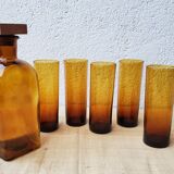 Carafe and 5 amber glasses