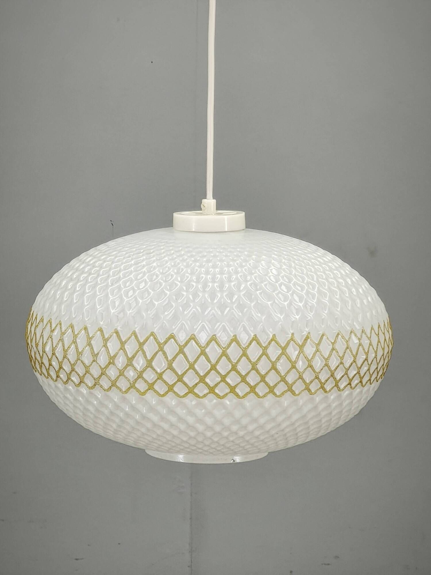Czechoslovak Opaline Glass and Gold Pendant Light, 1970s
