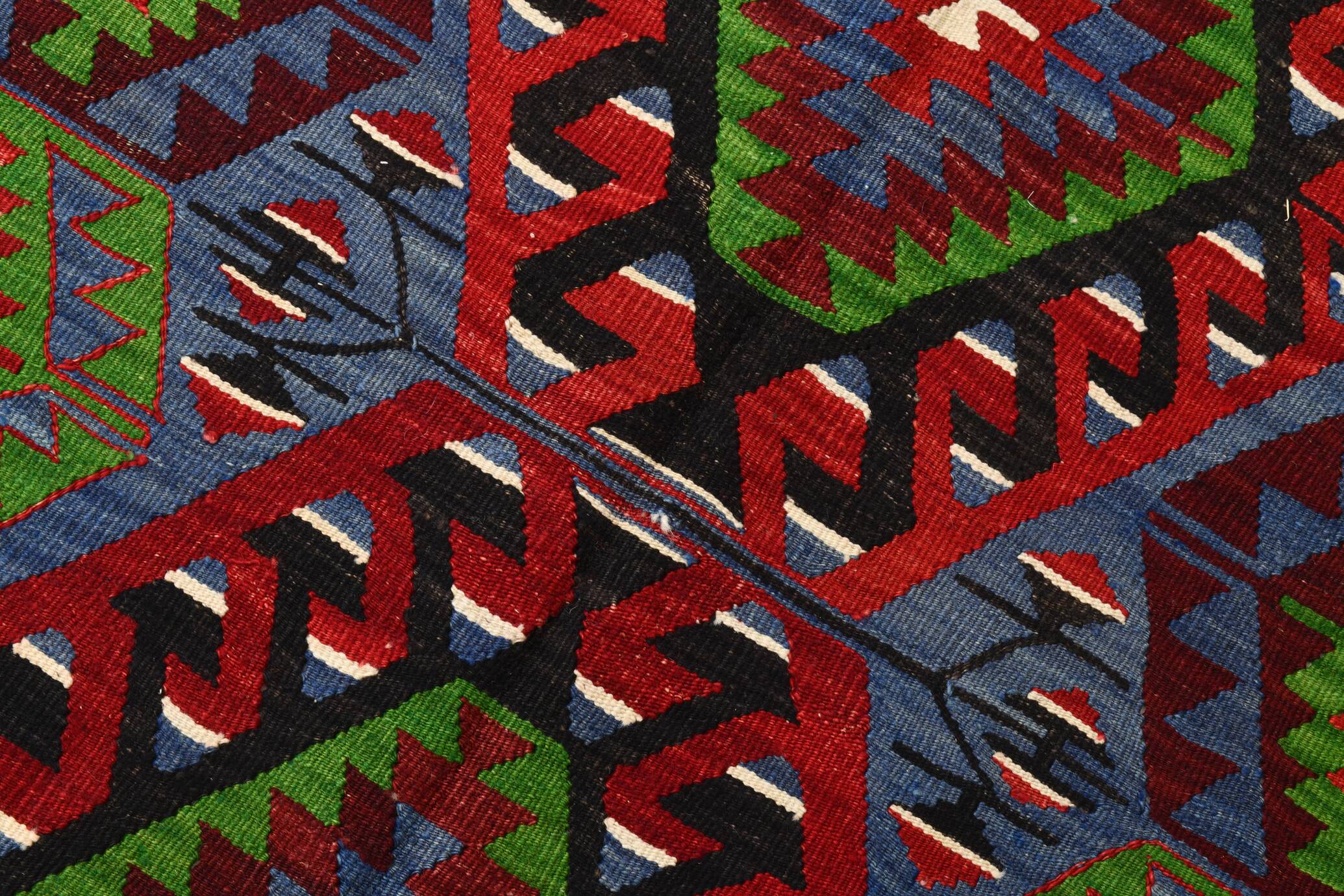 Geometric Blue & Green Vintage Kilim Rug, 154x305Cm