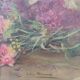 Elliptical table still life bouquet of flowers oil on wood by Lillie Honnorat