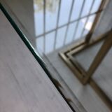 Table octogonale en verre et laiton années 70