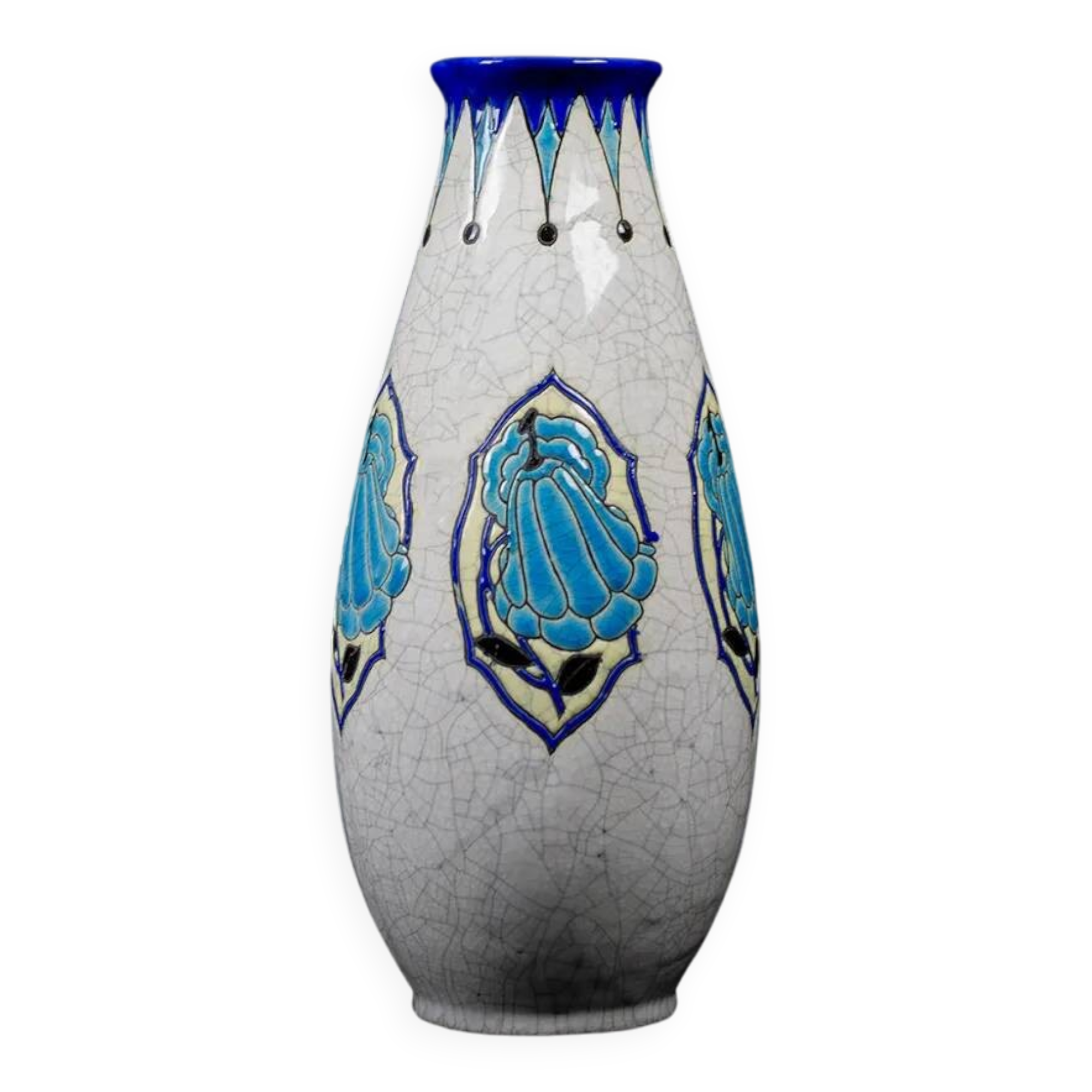 Art Deco vase in crackled earthenware, M. Dufrêne, Boch Keramis La Maîtrise