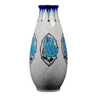 Art Deco vase in crackled earthenware, M. Dufrêne, Boch Keramis La Maîtrise