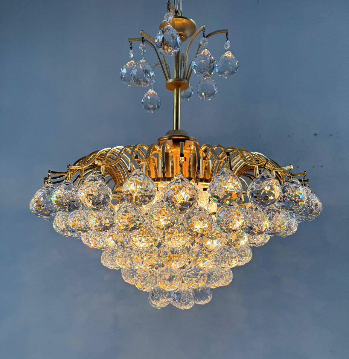 Hollywood Regency chandelier with crystal glass shades by Ernst Palme, Germany, 1960s